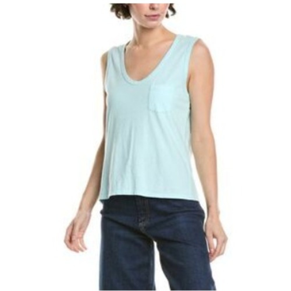 James Perse Standard Light Blue Cotton Pocket Tank Top WLJH3115CU Size 0 - Picture 1 of 8